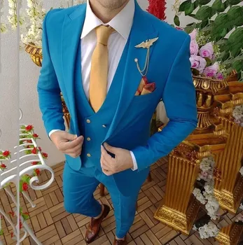 Kostīmu Homme Blue Vīriešu Uzvalki Maksimālā Atloks 2023 Biznesa Kāzu Tuxedos Terno Masculino Slim Fit Līgavainis Balli Puses Žakete 3 Gabali