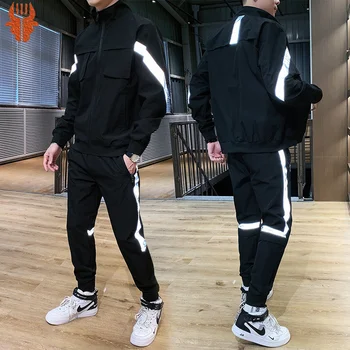 Vīrieši Streetwear Tracksuit Harajuku Joggers Uzvalku Komplekti Atstarojošs 2023 Jaunu Hiphop 2 GAB Hoodies + Sporta Bikses Vīriešu Apģērbs