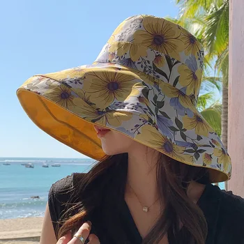 COKK Vasaras Cepures Sievietēm Zvejnieks Klp Double Sided Ziedu Saule, Cepure, Sauļošanās Salokāms Dāmas Cepures Liels Platām Malām Beach Ceļojumu