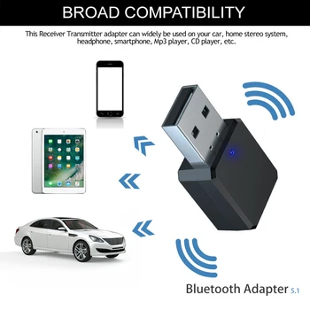 Bluetooth saderīgu 5.1 Audio Uztvērējs Dual Izeja, AUX, USB Stereo Automašīnas brīvroku Zvanu Iebūvēts Mikrofons Mikrofons Bezvadu Adapteri
