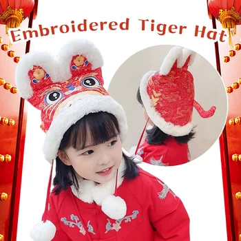 Ķīniešu Stilā Karikatūra Modināšanas Lauvu Cepuri Tiger Galvas Formas Cepuri Vecāku un bērnu Ziemas Siltais Auss Klp Jaunā Gada Dāvanu Zēni Meitenes Galvassegas