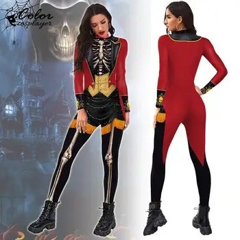 Krāsa Cosplayer Halloween Puse Skelets Jumpsuit Cosplay Kostīmu Unisex Zentai Karnevāls Purima Bodysuit Iedomātā Cosplay Catsuit