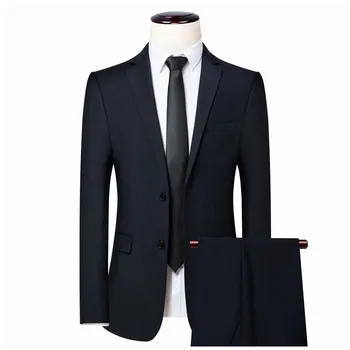 ( Jaka + Bikses ) Kāzu Vīriešu Uzvalks Modes Gadījuma, 2 Gab. Komplekts Augstas Kvalitātes Cietie Formālās Drēbes Business Slim Fit Vīriešu Smokings