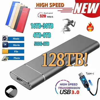 1TB Portable ātrgaitas Mobilā Cietvielu Disks 500GB SSD Mobilo Cieto Disku Ārējām Uzglabāšanas Decives Klēpjdatoru mac 2023 Jaunas
