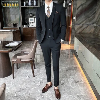 Zīmolu Vīriešu Trīs-Gabalu Uzņēmējdarbības Profesionālo Kleita Mazo Uzvalks korejas Slim Kāzu Melni Pelēks Apģērbs 2024. gadam 4XL