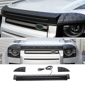 2020-2023 Par Land Rover Defender Melns Priekšējais Pārsegs Pārsegs Komplektā Vāciņš W/LED Lights