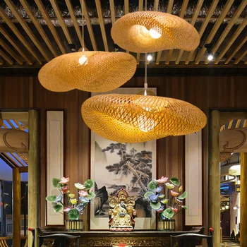Bambusa Audumi Lustra Bambusa Mākslas Zen Tējas Istaba Ķīniešu Restorānā B&B Apgaismojums Japāņu Rotangpalmas Laternu Retro Audumi Abažūrs