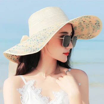 Vasaras Sieviešu Liels Malām Salmu Loku Cepuru Modes Platām Malām Floppy Panama Klp Āra Salokāms Uv Aizsargāt Ceļojumu Femme Pludmales Cepures