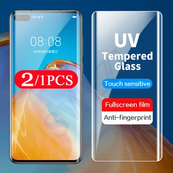 2/1gb 9D pilnībā segtu UV rūdīta stikla Huawei nova 7 8 mate 20 30 40 P30 P40 pro plus tālruņa ekrāna aizsargs, ar aizsargājošu plēvi
