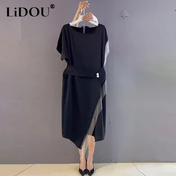 2023 Vasaras Korejas Modes Radošo Vintage Elegants Modes Kleitu Elegants Visas Atbilstu Biroja Dāma Tīrtoņa Krāsu Vestidos Drēbes Sievietēm