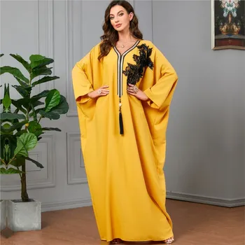 Musulmaņu Abaya Dzeltena Pušķis Zaudēt Kleitu Boubou Sen Maxi Āfrikas Kleitas Sievietēm Vakarkleita Dubaija Kaftan Drēbes Tradicionālo