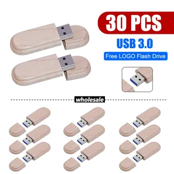 30pcs (bezmaksas custom logo) koka bloku USB 3.0 flash drive, sarkankoks pendrive 4GB / 8GB / 16GB / 32GB /64GB, Pildspalva Disku Atmiņu