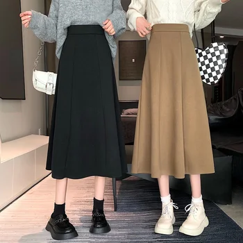 2023 Elastīga, Augsta Vidukļa Gari A-formas Vilnas Svārki Sieviešu Modes Svārki korejas Modes Svārki, Apģērbi Sievietēm