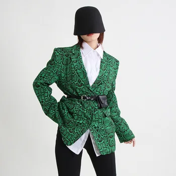 Franču Vintage Green Leopards Drukāt Uzvalks 2023 Pavasara Sievietes Ilgtermiņa piedurknēm Atšķirībā Drukāt Slim Fit Mētelis Ikdienas Žakete Biroja Dāma Augšu