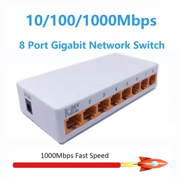 8) Ostas 1000Mbps Gigabit Ethernet Tīkla Slēdzi, Smart Komutatoru Augstas Veiktspējas RJ45 Hub Interneta Sadalītājs