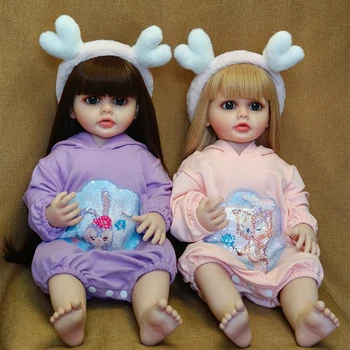 55 CM Pilnu Silikona Atdzimis Bērnu Lelles Toddler Dvīņi Meitene Lelles Boneca Lelles Rotaļlietas Bērniem Playmate ZIEMASSVĒTKU Dāvanu