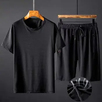Stilīgs Skriešanas Tērps Quick Dry Plus Lieluma Vasaras Kreklu Aukliņu Bikses, Sporta Uzstādīt Apaļā Apkakle Vīriešiem Tracksuit Skriešanas Valkā