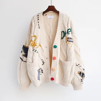 Modes slinks vēja izšūti sieviešu džemperis rudens un ziemas 2023 jaunu burtu dizainu, nozīmē zaudēt džemperis mētelis jūra