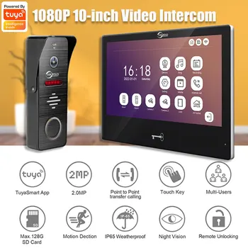 10-collu Video Domofons Vizuālo Durvju 160° 1080P Tuya Smart Home Video Porteiro Touch Screen домофон в частный дом Interfone