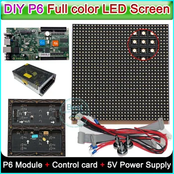 DIY P6 Iekštelpu pilnu krāsu LED displejs,Led zīme,RGB P6 LED Modulis (192*192mm)20PCS/0.75 sq.m. +HD-C10 Kontroles kartes+5V Strāvas piegāde