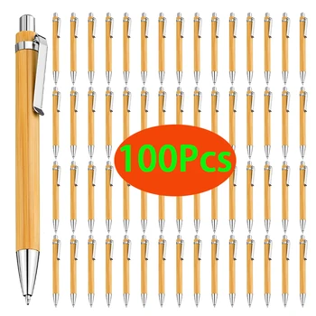 100gab Bambusa Koka Lodīšu Pildspalva 1.0 mm Ložu Padoms Melnu Tinti Biznesa Paraksts ar Lodīšu Pildspalvu, Biroja, Skolas Wrting Kancelejas preces