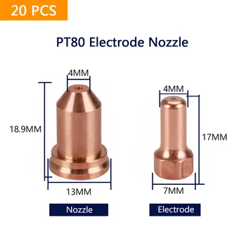20PCS PTM80 PTM-80 IPT-80 PT80 Elektrodu Uzgalis/Uzgalis 1,0 mm/1.2 mm/1.3 mm Plazmas Griezējs Lāpu Palīgmateriāli Sprauslas