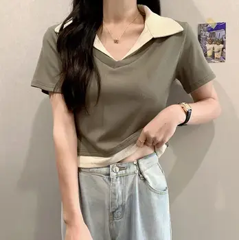 Korejas krāsu saskaņošanas top īsām piedurknēm T-krekls sievietēm