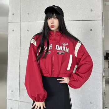 Sieviešu Harajuku Streetwear Īsā Jaka Top Rāvējslēdzēju Vējjaka 2023 Gadījuma Raibs Bomber Žaketes Mētelis chaquetas para mujeres