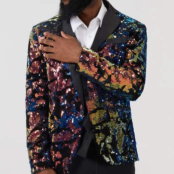 Men 's Spīdīga žakete Gadījuma Apkakles Bleizeri Jaunatnes Skaists Tendence Biznesa Uzvalks Modes Top Coat Deju Kāzu Drēbes Plus Izmēra