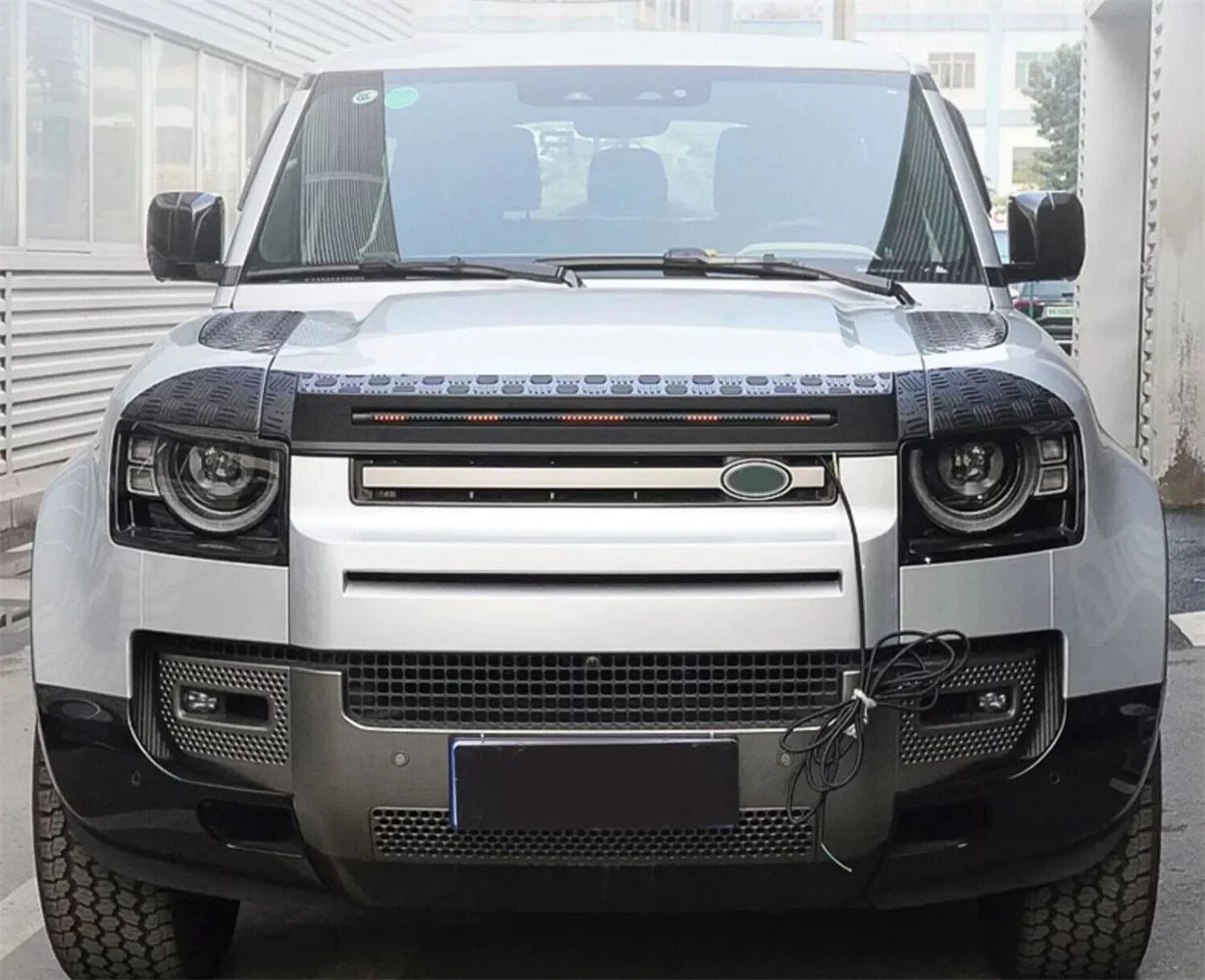 2020-2023 Par Land Rover Defender Melns Priekšējais Pārsegs Pārsegs Komplektā Vāciņš W/LED Lights