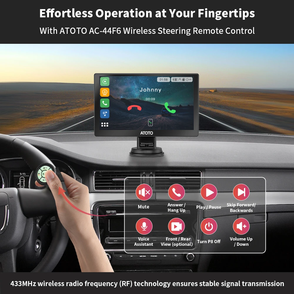 ATOTO Portatīvo Auto Radio 7 Collu HD Glare-Domātas Touch Ekrāns, Bezvadu CarPlay Android Auto WDR& Auto Reostats Auto Stereo