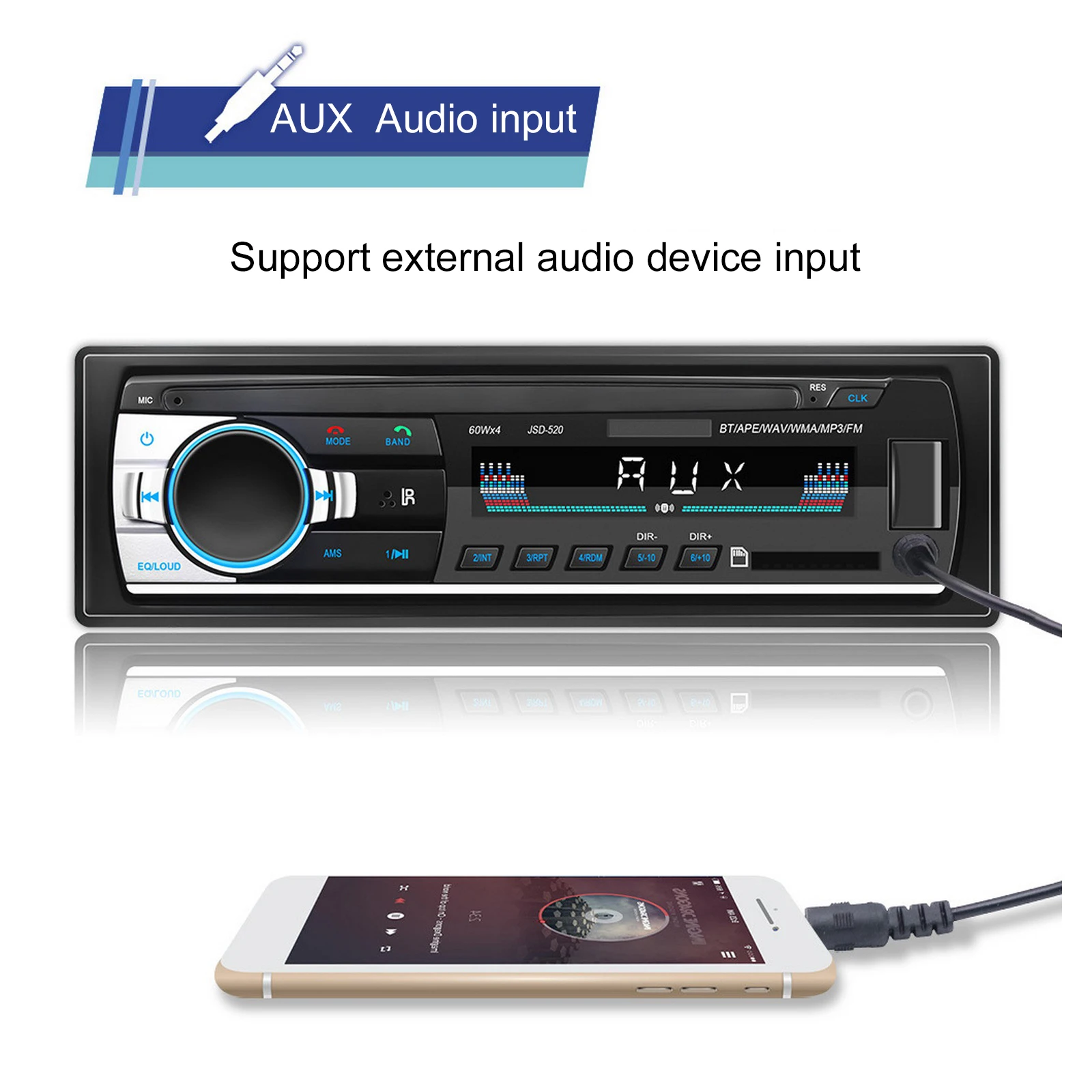 Automašīnas radio stereo atskaņotājs, digitālā bluetooth auto MP3 atskaņotājs 60Wx4 FM radio stereo audio mūziku USB/SD ar Dash AUX ieeja