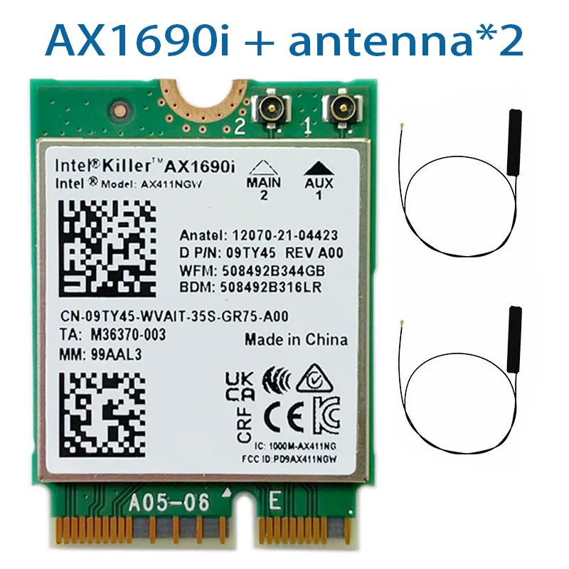 AX 1690i Wi-Fi 6E AX411 intel Killer AX1690i WIFI 6E Ātrums 2.4 gb / s 802.11 ax 2.4/5/6GHz Bluetooth 5.3 BT5.3 AX411NGW