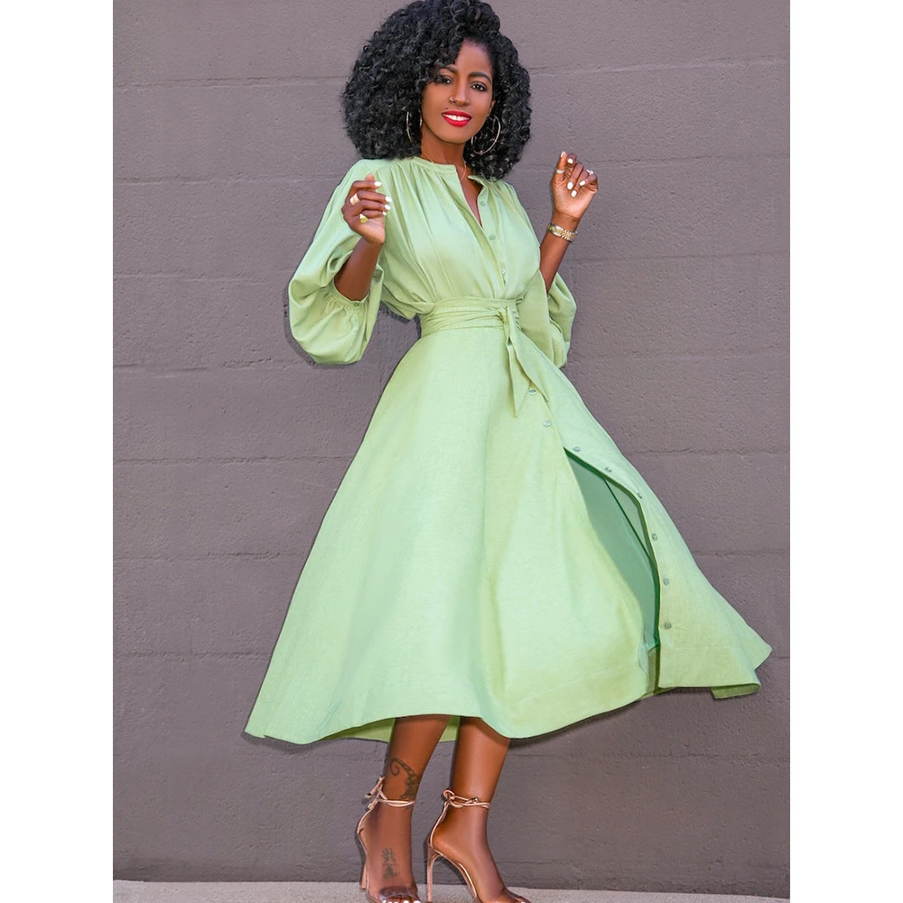 Ilgi Āfrikas Kleita Sievietēm Mežģīnes Up Korsete Puff Piedurknēm Halāti Vasaras Jaunā Modes Cietā Elegants Streetwear Āfrikas Maxi Krekls Kleitas