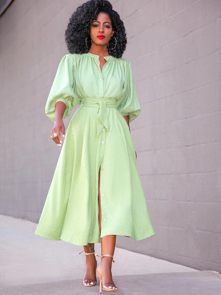Ilgi Āfrikas Kleita Sievietēm Mežģīnes Up Korsete Puff Piedurknēm Halāti Vasaras Jaunā Modes Cietā Elegants Streetwear Āfrikas Maxi Krekls Kleitas