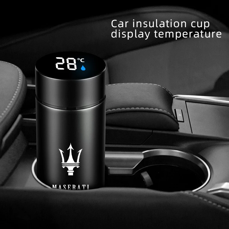Maserati Logo Mc20 Ghibli Levante Quattriporte Auto portatīvo kafijas termoss auto smart nerūsējošā tērauda izolācijas kauss