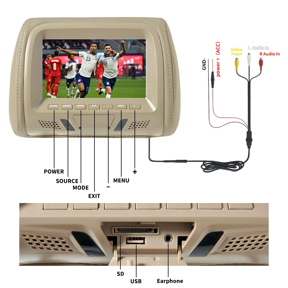 MJDOUD Auto Pagalvi Monitors Universālā 7 Collu TFT LED Ekrāns, Multimediju MP5 Player, Spilvens Atbalsta USB/SD Ieeja, FM/Speaker/Kameru