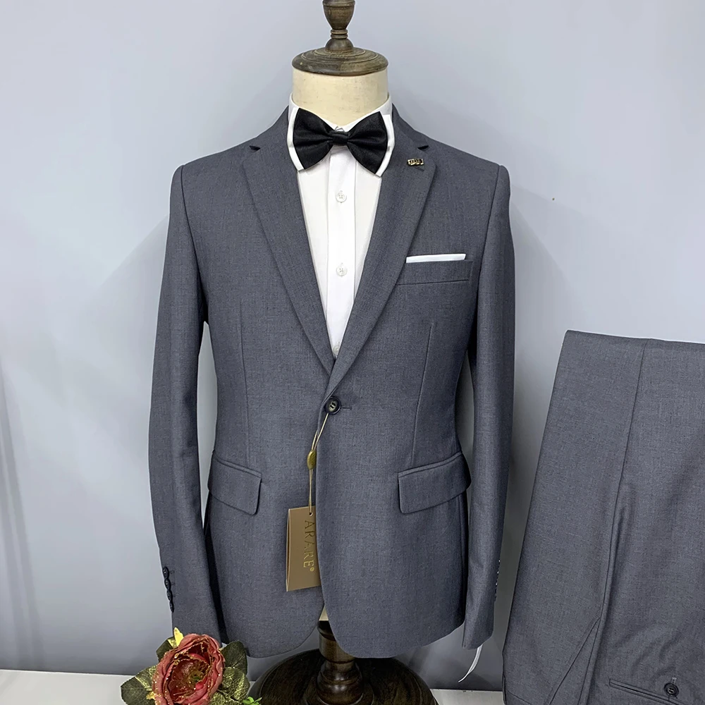 Vīriešu Uzvalks divdaļīga(Jaka + Bikses) 2023 Jaunu Cieto Krāsu Slim Fit Boutique Business Atpūtas Modes Apģērbu Komplekts