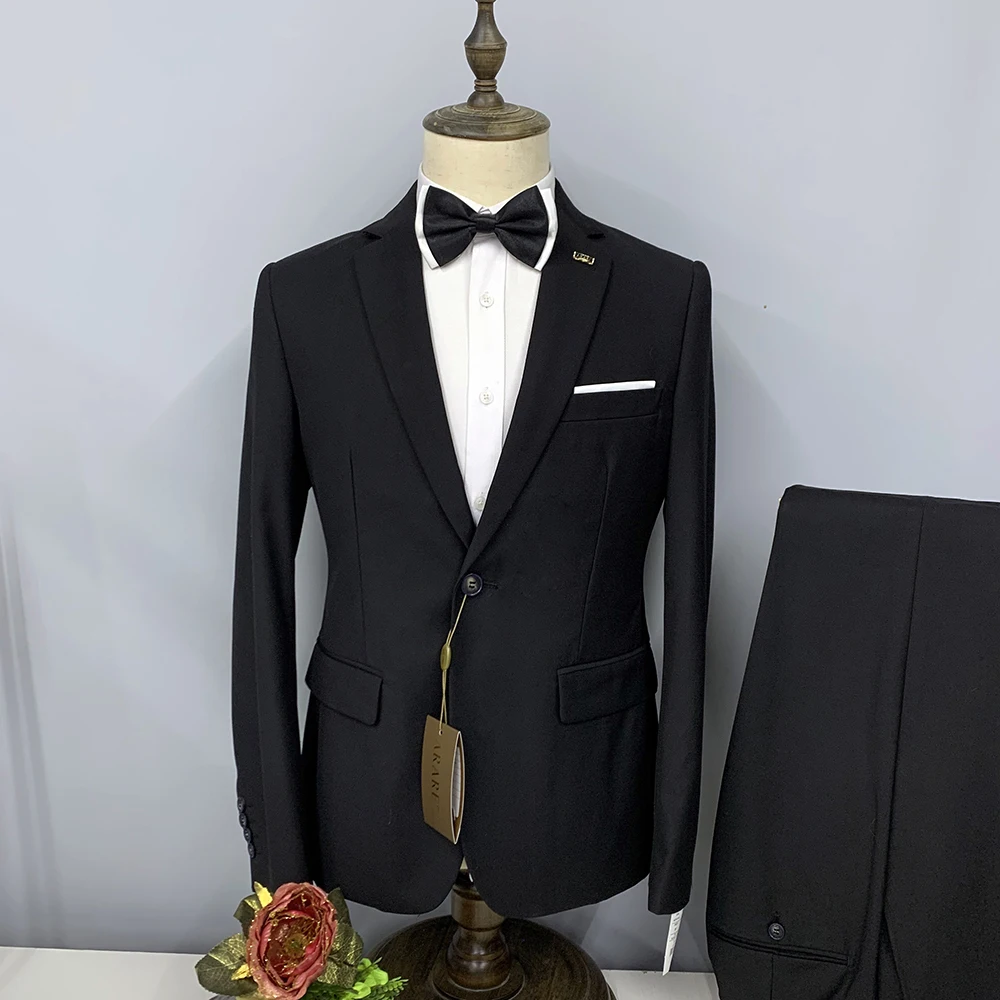 Vīriešu Uzvalks divdaļīga(Jaka + Bikses) 2023 Jaunu Cieto Krāsu Slim Fit Boutique Business Atpūtas Modes Apģērbu Komplekts