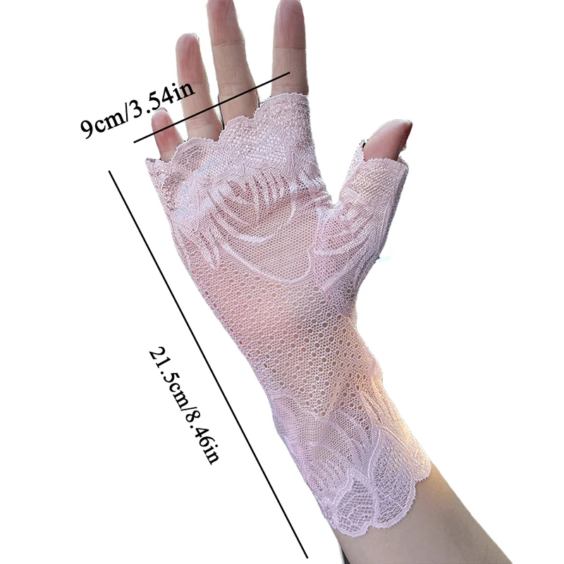 1 Pāris Mežģīņu Cimdi Sievietēm Sauļošanās Pusi Pirkstu Ultra-Plānas Sexy Elastīgu Braukšanas Fingerless Cimdi Izšūti Vasaras Cimdi