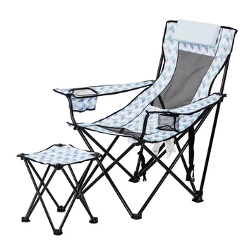 Ozark Taka Atpūtas Nometnes Krēsls ar Noņemami Kāju paliktni, Zilā un Baltā Geo Dizains, Polsterētu Pagalvi, Pieaugušo