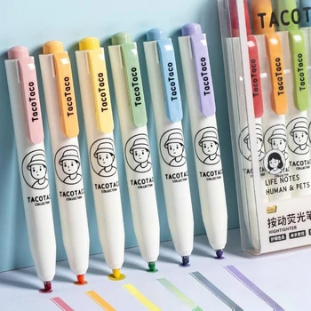 TacoTaco 6 Krāsas Nospiežot Stila Marķieriem, DIY Krāsošana, Mācību Taustiņu, Marķieri, Rokas Grāmatas Kancelejas Piederumi