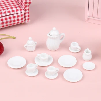 1Set 1:12 leļļu Namiņš Miniatūras Tējas Komplekts Mini Keramikas Tējas Tase Uzstādīt Namiņš Virtuves Galds, Tējkanna, Ornamentu, Apdare Spēlēt Rotaļu Māja