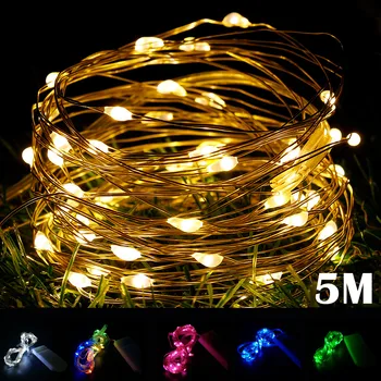 Vainags Pasaku Apgaismojums Virknes Ziemassvētku Brīvdienu Kāzu Puse, Apdares Akumulatora Barošanu 5M LED Vara Stieples String Gaismas