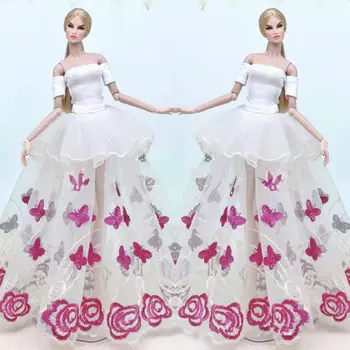 1:6 Diezgan Butterfly Ziedu Mežģīņu Svārki Off Pleca Krekls Barbie Lelles Apģērbu Princese Kleita 11.5