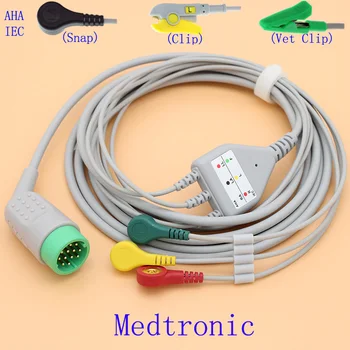 12P EKG EKG 3 ved vadu un elektrodu leadwire par Medtronic fizioterapeitiskais kontroles lifepak 12/20/120,IEC, VAI AHA Snap/Clip/Pia klipu