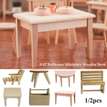 1/12 Mini leļļu Namiņš Miniatūras Koka Imitācijas Galda, krēsla Modelis Mēbeles Rotaļlietas DIY Doll House Dekorēšanas Piederumi