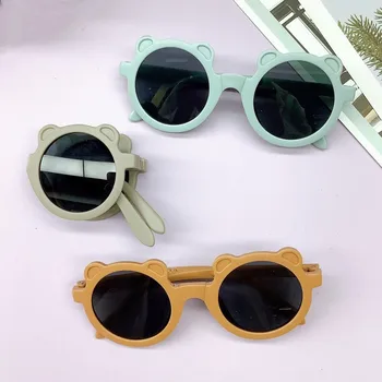 Moderns Salokāms Lācis Formas Saulesbrilles Zēni Meitenes Jauki Karikatūra Apaļā Saules Brilles Bērniem Vintage UV400 Konfektes Krāsu Briļļu oculos