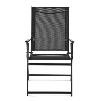 Bals Greyson Kvadrātveida Kopa ir 2 Āra Terases Tērauda Cilpu Locīšanas Krēsls, Melns āra krēslu komplekts terases mēbeles