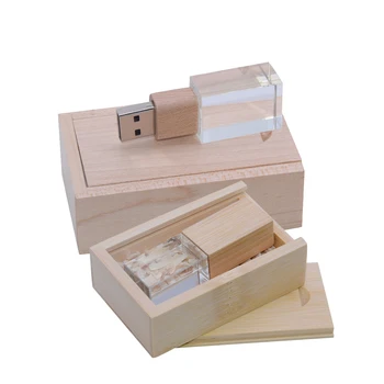 Karstā Pārdošanas kristāla Koka koksnes+kārba U Diska, USB 2.0 Flash Drive Skolotāju Dāvanu 32GB 64 4 16 8 gb Mini Memory Stick Pen drive
